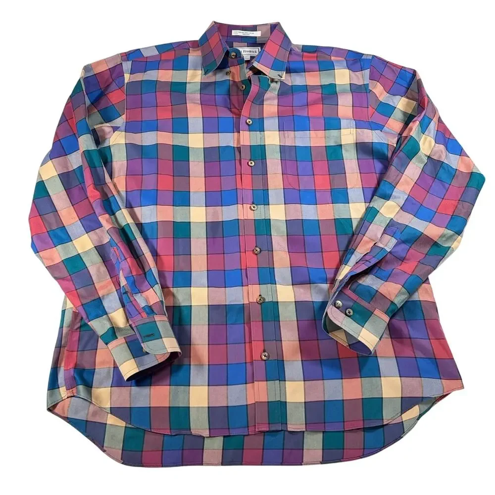 Paul Fredrick Mens jewel toned check long sleeve shirt. Size LT. career, office - Picture 1 of 4